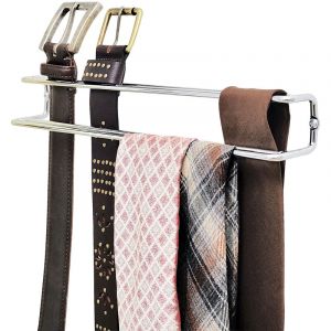 Porte Ceinture Et Rangement Cravate Mural, Accessoire Dressing Rangement, M&eacute;tal, 36x5x4.5 Cm, Argent - Wenko - Neuf