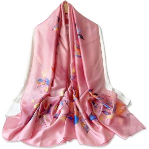 Femme Foulard En Soie Imprimé Feuille Camélia Motif Peinture À L'huile Colorée Style Artistique Romantique Echarpe Longue Grande Légère Chaude Châle Étole Sarong De Plage Toutes Les Saisons.[G908] - Neuf