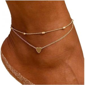 Eryi-Soleil Lune Bracelet Cheville Multicouche Ananas Amour Tortue Cheville Perles D'été Accessoire Plage Pied Femme Fille Bijoux (Chaîne De Pied Love En Or) - Neuf