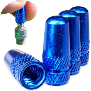 Kal-Bouchon De Valve En Aluminium, Lot De 4, Bouchons Bleus Compatibles Avec Les Valves Presta Et Françaises, Cache-Pneus Pour Chambres À Air De Vélo, Bouchons Valve Velo, Bouchon De Valve Presta Vél - Neuf