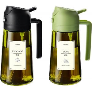 Eryi-Spray Huile Cuisine 470ml U2013 Vaporisateur Huile Air Fryer 2-En-1 Pour Cuisson, Salades, Vinaigre Et Accessoire Cuisine Avec Stickers, Protection Contre La Lumière - Noir & Vert - Neuf