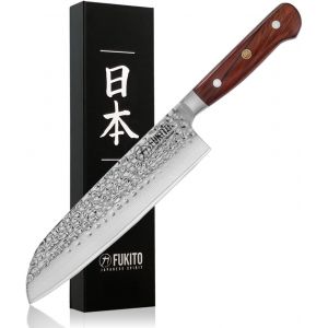 LETNERNY-Rosewood Damas - Couteau Santoku Lame 18Cm Damas 67 Couches - Vendu Dans Un Coffret Cadeau - Neuf