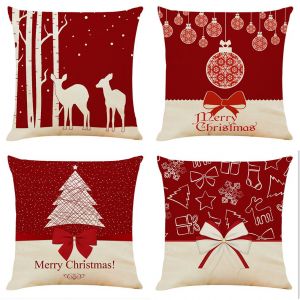 4pcs 18""X18"" Joyeux No&euml;l Jeter Les Taies D'oreiller D&eacute;coratif De No&euml;l Canap&eacute; Taies D'oreiller, Draps En Coton Carr&eacute; D'oreiller Housse De Coussin Pour Canap&eacute;, Un Canap&eacute;, Un Lit Et Une Voiture - Neuf