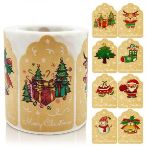 Cadeau De No&euml;l Bo&icirc;te &Agrave; Sceau De L'&eacute;tiquette, 300 Feuilles/Rouleau De Papier Kraft De No&euml;l Autocollants De Cadeau De No&euml;l D&eacute;coration Avec 8 Motifs - Neuf