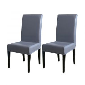 Lot de 2 housses de chaise de salle &agrave; manger imperm&eacute;ables en cuir PU - Gris, extensibles, amovibles, lavables, compatibles avec la plupart des chaises - Neuf