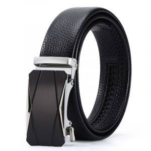 Ceinture En Cuir Noir Et Argent Avec Boucle Automatique - &Eacute;l&eacute;gance Et Confort Model 9 - Neuf