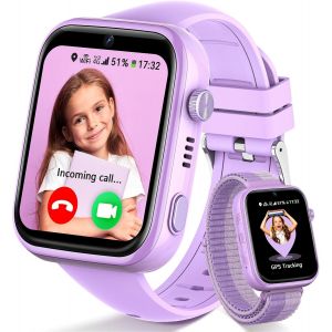 4G Montre Connect&eacute;e Enfant, Smartwatch Enfant Avec Gps Et T&eacute;l&eacute;phone, Appel Vid&eacute;o, Sos, Mode Classe, Whatsapp, Wifi, Ip68, Sim, Podom&egrave;tre, R&eacute;veil, Montre Intelligente Garcon/Fille, Violet - Neuf