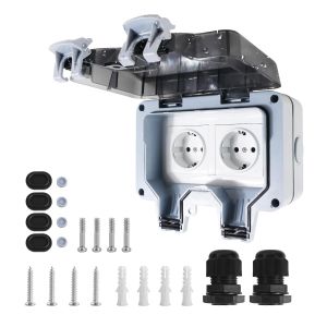 Socket Outdoor Socket &eacute;tanche IP66 2 compartiments avec couvercle &agrave; charni&egrave;re Socket d'ext&eacute;rieur verrouillable pour jardin, cuisine, garage, linge en plein air - Neuf
