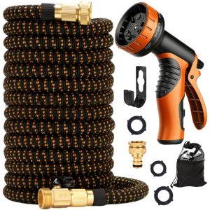 Ulteronixshop-Tuyau d'arrosage flexible de 30 m - Avec raccords en laiton de 1/2"" et 3/4"" - Tuyau d'arrosage extensible pour arrosage, nettoyage du jardin, lavage de voiture, arrosage - Neuf