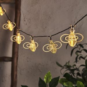 KAL-Guirlande Lumineuse De 10 Abeilles Dorées Avec Led Blanc Chaud À Piles Déco Extérieur - Neuf