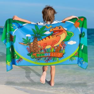 Kal-Serviette De Plage Enfant Dinosaure 75 X 150 Cm Grande Serviette Plage Microfibre, Anti Sable Drap De Plage Garcon Séchage Rapide, Absorbant Doux Serviettes Pour Plage Piscine Douche Voyage Campi - Neuf