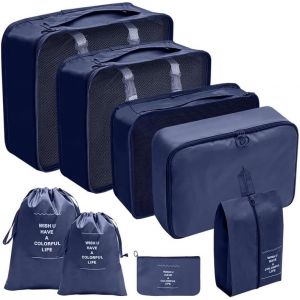 Lot De 8 Cubes D'Emballage Pour Val , Organ Urs De Bagages De Voyage Pour Sac &Agrave; Dos, Sacs De Rangement Imperm&eacute;ables Pour Accessoires De Voyage, V&ecirc;tements, Chaussures, Produits De Toilette (Bleu - Neuf