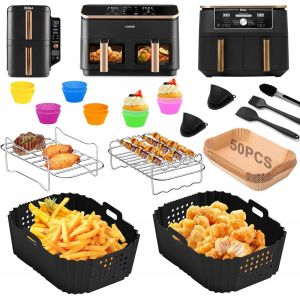 Silicone Moule Air Fryer pour Ninja Double Stack XL Friteuse SL400EU,21 Pièces Accessoires Air Fryer pour Ninja Foodi SL400EU Dual Zone AF400EU AF300EU 7,5L-9,5L,Moule Air Fryer,Grille Racks etc - Neuf