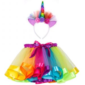 Costume Princesse Licorne 2 Pi&egrave;ces Ensemble Tutu Arc-En-Ciel Jupe En Tulle Pour Filles 4 &Agrave; 6 Ans Id&eacute;al Pour Carnaval F&ecirc;te D'anniversaire Et Spectacle 33,4 X 23,6 X 5,5 Cm - Neuf