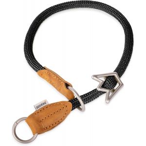 Emma - &Eacute;l&eacute;gant Collier Semi-&Eacute;trangleur Pour Chien En Cuir Et Nylon - &Oslash; 12mm - Pour Grands Chiens Retriever - Noir - Neuf