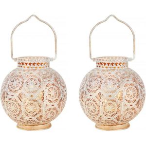 Ulteronixshop-Set De 2 Lampes De Table M&eacute;talliques De Style Marocain 18 Cm Haut, Lanternes Sans Fil Aliment&eacute;es Par Batterie Avec Lumi&egrave;res Led F&eacute;&eacute;riques Pour Salon, Tablette, Int&eacute;rieur (Blanc) - Neuf