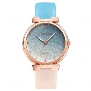 Montre-Bracelet A Quartz Yolako Pour Femme, Cadran Degrade Tendance, Bracelet En Cuir Pu (Bleu Et Beige) - Neuf