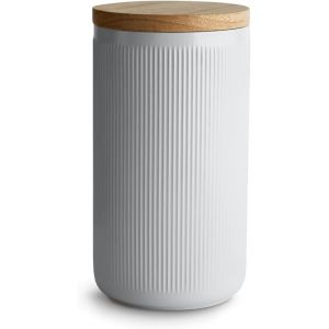 Kal-Springlane Conteneurs De Stockage En Céramique Avec Rayures De Couvercle En Bois, Couvercles En Bois D'hévéa, Conteneurs De Stockage (Gris Clair, 10,1 X 18,3 Cm) - Neuf