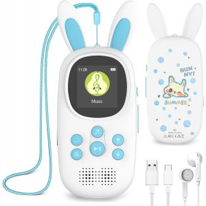 Lecteur MP3 avec Bluetooth, Mini Lecteur de Musique 32G pour Enfants, Lecteur MP3 avec Radio FM,enregistrements, Alarme, chronom&egrave;tre, supporte jusqu'&agrave; 128 Go, &eacute;couteurs Inclus. - Neuf