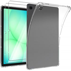 KALANKA-Coque pour Samsung Galaxy Tab A11 Plus/Tab A11+ 11 Pouces + 2 Pi&egrave;ces Verre Tremp&eacute;, Anti-Rayures TPU Flexible Transparent avec Coin Renforc&eacute;, Antichoc &Eacute;tui de Protection - Neuf