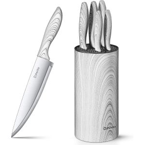 Checarzhn--No1-6 Pièces Couteaux De Cuisine, Set Couteau Cuisine En Allemagne Acier Inoxydable, Bloc De Couteaux Rond En Plastique Pp, Amovible Pour Un Nettoyage Facile - Neuf