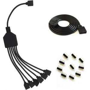 Cuiv-Câble Répartiteur Led 4 Broches En Y - Câble Répartiteur Rvb - Connecteur Pour 6 Bandes Led Smd 5050 3528 Rvb - 30 Cm - Neuf