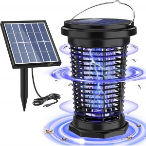 Lampe Anti Moustique Solaire 4500V Uv 2600Mah, Tue Mouche Electrique Usb Rechargeable Avec Panneau Solaire 3.5W/5V, Cable De 1M, Répulsif Électrique Anti Mouches Et Insectes Interieur Extérieur - Neuf