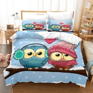 Parure De Lit Pour Enfant Avec Housse De Couette Et Taie D'oreiller Motif Hibou Et Dessin Anime - Neuf