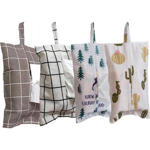 KALANKA-4 Pièces Boîte à Mouchoirs en Coton, Suspendue Boîte à Mouchoirs, Boîte à Mouchoirs en Coton et Lin Pour la Salle de Bain, la Cuisine, la Chambre à Coucher, Etc - Neuf