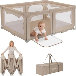 SUBZONAL-LIONELO Florence Parc pour enfants 150 x 180 x 75 cm Easy Fold, filet respirant, s&ucirc;r, portable, facile &agrave; plier, 2 entr&eacute;es avec fermeture &eacute;clair, sac de voyage (Beige) - Neuf