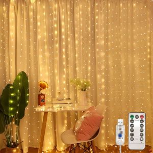Kalanka-360led Guirlande Lumineuse,3.6x3m Usb Rideau Lumineux Noel Int&eacute;rieur,8 Modes Dimmable Avec T&eacute;l&eacute;commande Et Minuterie, Etanche Guirlande Led Decoration De No&euml;l, Mariage, Fen&ecirc;tre (Blanc Chaud) - Neuf