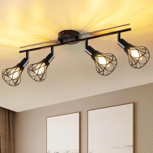 KAL-Plafonnier Industriel Spots, Avec Douille E14 Spots De Plafond, Plafonnier 4 Spots Led Orientable Pour Interieur Cuisine Chambre Salon Couloir Galerie Max 30W(Sans Ampoule) - Neuf