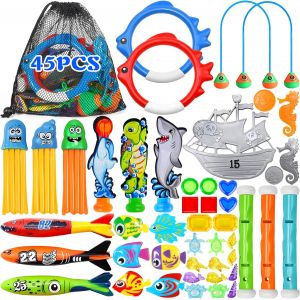 CAP-46pcs Jouet de Plongée, Jouets de Natation pour Piscine de Plongée, Jeux d Eau Exterieur pour Enfantsé avec Porte de Plongée, Jouets de Natation pour Piscine de Plongée, Torpedo Bandits - Neuf