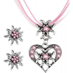 Meimie-Takone Parure De Bijoux Pour Femme¿3 Pièces Avec Pendentif Edelweiss Et Boucles D'oreilles,Collier Traditionnel Pour Dirndl Et Oktoberfest Bijoux Pour Femme - Neuf
