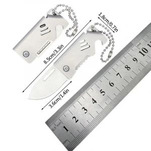 Hutp-Mini Couteau De Poche En Acier D2,Équipement De Camping Pliant Edc,Couteau De Poche De Survie,Porte-Clés D'auto-Défense,Pendentif-Silver A - Neuf