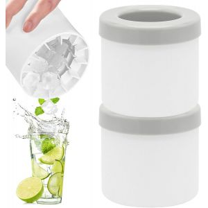 Tianyi-Bac À Glacon,Moule A Glacon Silicone 2pcs Bac À Glaçons Silicone Avec Couvercle Seau À Glace Reutilisable Cylinder Machine À Glaçons Ice Cube Maker Mini Cube À Glace (Gris) - Neuf