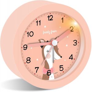 Kal-Réveil Analogique Sans Tic-Tac - Table De Chevet Pour Chambre D'enfant - Avec Snooze Et Veilleuse - Réveil D'apprentissage Portable Silencieux Pour Filles Et Garçons (Rose), 12392 - Neuf