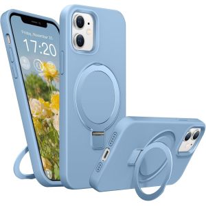 Maa-Coque Silicone Liquide Pour Iphone 11, Anneau De Support Magnétique, Étui De Protection Antichoc 4 Couches, Doublure En Microfibre Souple Antirayures Pour Iphone 11 (Bleu) - Neuf
