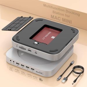 Mini Station D'Accueil Pour Mac Mini M2/M1 Avec Hdmi, Vga, Ssd/Hdd Sata, Usb3.0, Usb 2.0, Tf Et Sd, Prise Vid&eacute;o/Audio Pour Mac Mini M2, Mac Studio - Neuf