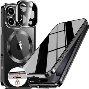 SJZG-[Anneau En Métal Cd & Verrouillage De Sécurité] Coque Anti-Espion Magnétique Pour Iphone 16 Pro 6.3"" [Protection D'Objectif Intégrée] Étui Intégrale Avec Écran En Verre 9H Intégré, Noir - Neuf