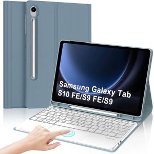 Coque Clavier pour Samsung Galaxy Tab S10 FE/S9 FE 10.9""/S9 11"", &Eacute;tui Keyboard avec Pav&eacute; Tactile, Clavier Touchpad Azerty Fran&ccedil;ais Layout Bluetooth D&eacute;Tachable avec Porte Crayon, Gris Bleu - Neuf
