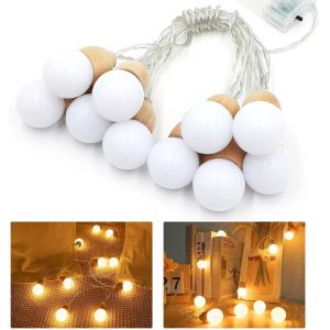 Guirlande Lumineuse 2m 10led, Guirlande Lumineuse Int&eacute;rieur 10 Boules, Blanc Chaud &Agrave; Pile Avec Fonction Minuterie, Boules Lumineuses &Agrave; Pile &Oslash;30mm Par Boule - Neuf