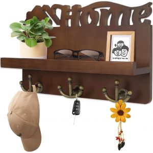 CHECARZHN--NO1-Porte-Clés Mural, Porte-Clés En Bois Avec 9 Crochets Pour Clés, Étagère À Clés Avec Surface De Rangement Pour Le Courrier, La Petite Décoration, Idéal Pour L'Entrée, Le Bureau Et Le Co - Neuf