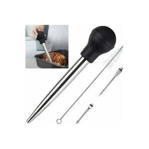 Poire À Jus En Acier Inoxydable Et Caoutchouc De Qualité Alimentaire Avec Injecteur De Marinade Et Brosse Pour Nettoyage Facile - Neuf