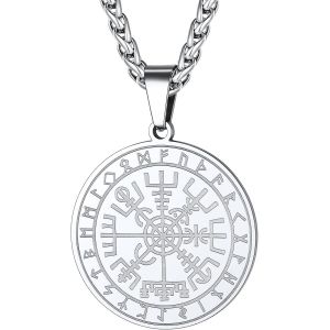 Trahoo-Collier Hommes Femmes Avec Boussole Pendentif En Acier Inoxydable Runes Viking Chaîne Talisman Pièce De Monnaie Bijoux De Mode,Argent/Or/Noir - Neuf