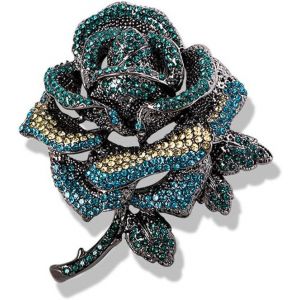 Kjdal-Grande Broche Rose Bleue En Strass Pour Femmes Romantique Rose Fleur Broche Bijoux Strass Rose Fleur Broche &Eacute;pingle Pour Femmes Hommes Rouge Vert Cristal Grande Feuille &Eacute;pinglette &Eacute;l&eacute;gante,M&eacute;ta - Neuf
