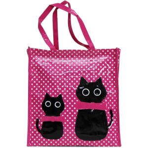 SJZG-Sac &Agrave; Main En Plastique Pour Femme, Sac &Agrave; Provisions R&eacute;utilisables, Sacs &Agrave; Fermeture &Eacute;clair, D&eacute;contract&eacute;s, Motif Chat, Id&eacute;e Cadeau, Fuchsia, Medium - Neuf