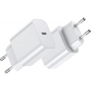 2er-Pack 20W USB C Charger, Power Supply Adapter Designed for A-pple, Fast USB C Plug Compatible with i-Phone 16/15/14/13/12 Plus Pro Max, Air-Pods i-Pad, Samsung Galaxy S24/23/22 - Neuf