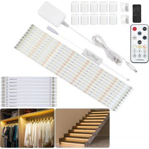 Tzf-Ruban Led Blanc Chaud 5m, Bande Lumineuse Sous Armoire De Cuisine Kit D'éclairage Led Avec Télécommande Rf Pour Vitrine, Cuisine, Bureau, Étagère, Placard, 2700k - Neuf