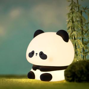 Trahoo-Veilleuse Panda, Veilleuse Panda En Silicone Pour Enfants, Lampe Tactile 3 Couleurs, Variateur/Minuterie, Luz Pour Chambre De B&eacute;b&eacute;, Lampe De Chevet Portable Rechargeable Par Usb - Neuf